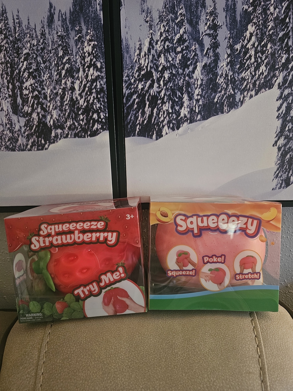 2 Pack Squeezy Strawberry & Peach Sensory Toy - NEW